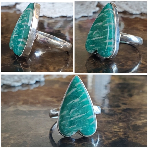 Genuine Teal Amazonite Heart Ring Size 10 - Picture 6 of 7